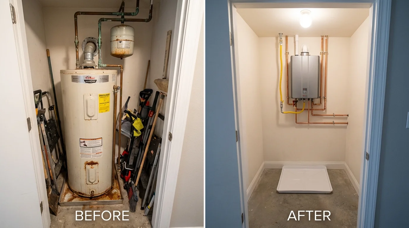 Tank water heater versus wall-mounted tankless unit comparison for Cottonport, LA homeowners
