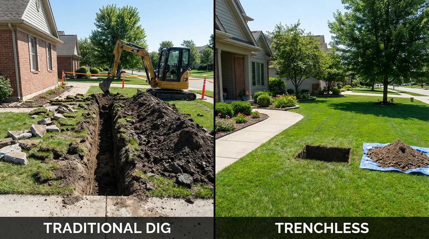Trenchless sewer repair with minimal yard damage versus traditional excavation in Cottonport, LA